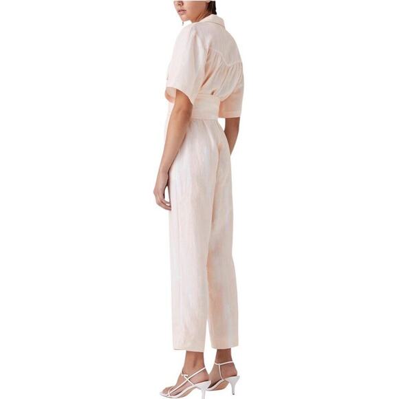 Steele Solange Boiler Jumpsuit Size M Peach Tie Dye Belted Linen Blend Utility - Picture 9 of 16